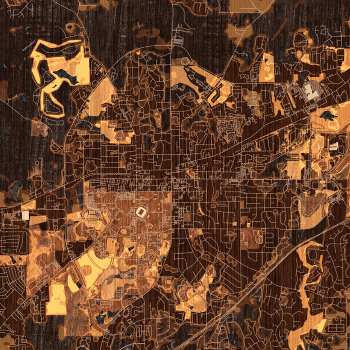 Auburn Alabama Map Print in Ember Style Zoomed In Close Up Showing Details
