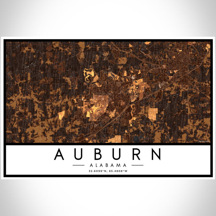 Auburn Alabama Map Print Landscape Orientation in Ember Style With Shaded Background