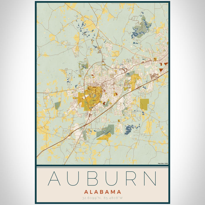 Auburn Alabama Map Print Portrait Orientation in Woodblock Style With Shaded Background