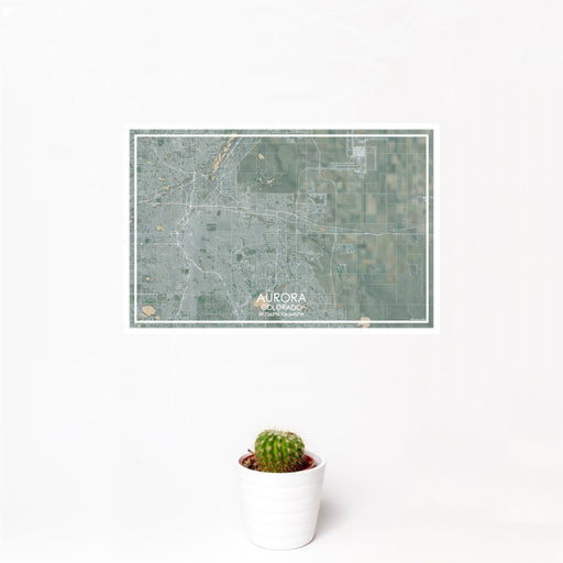 12x18 Aurora Colorado Map Print Landscape Orientation in Afternoon Style With Small Cactus Plant in White Planter