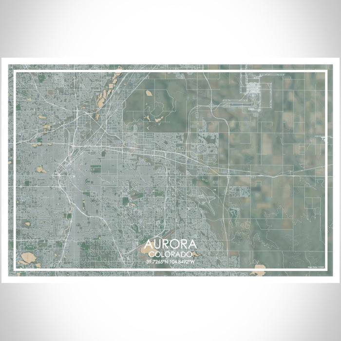 Aurora Colorado Map Print Landscape Orientation in Afternoon Style With Shaded Background