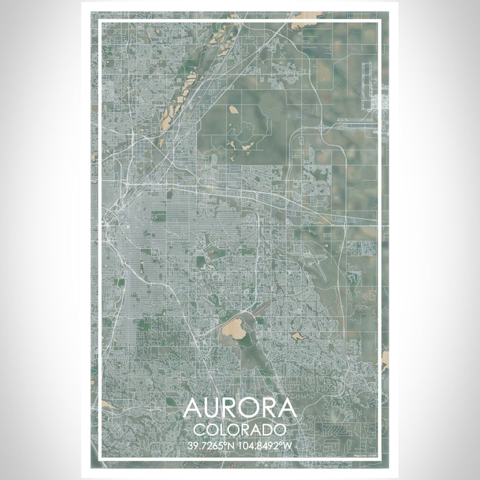 Aurora Colorado Map Print Portrait Orientation in Afternoon Style With Shaded Background