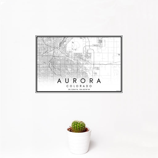 12x18 Aurora Colorado Map Print Landscape Orientation in Classic Style With Small Cactus Plant in White Planter