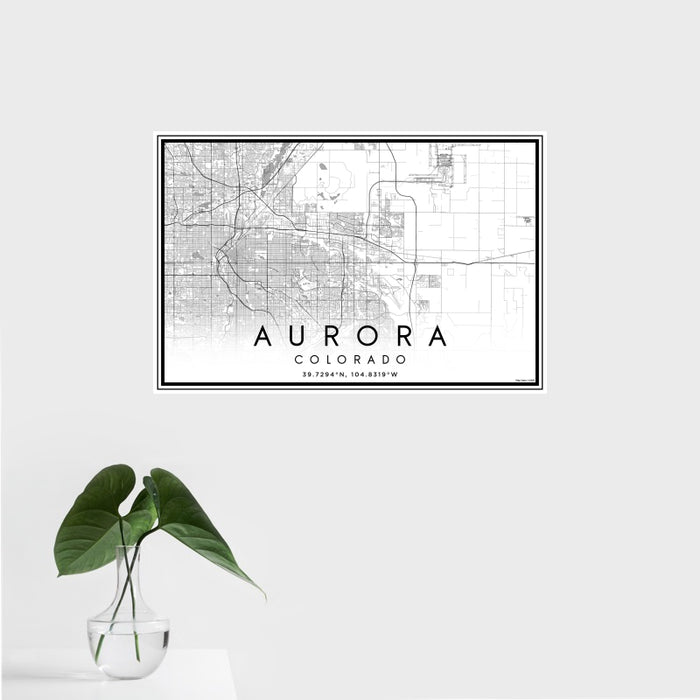 16x24 Aurora Colorado Map Print Landscape Orientation in Classic Style With Tropical Plant Leaves in Water