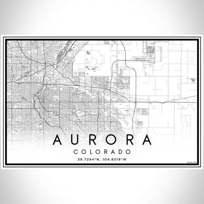 Aurora Colorado Map Print Landscape Orientation in Classic Style With Shaded Background