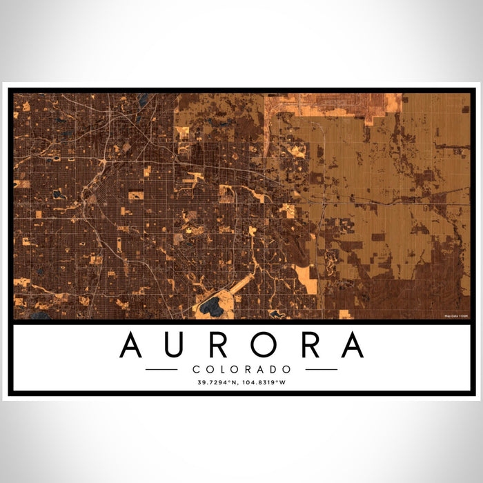 Aurora Colorado Map Print Landscape Orientation in Ember Style With Shaded Background