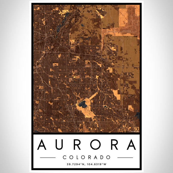 Aurora Colorado Map Print Portrait Orientation in Ember Style With Shaded Background