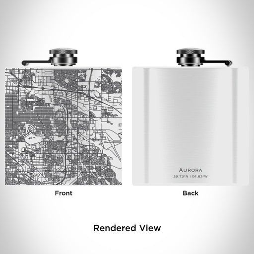Rendered View of Aurora Colorado Map Engraving on 6oz Stainless Steel Flask in White