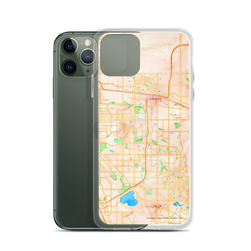 Custom Aurora Colorado Map Phone Case in Watercolor on Table with Laptop and Plant