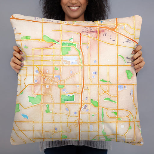 Person holding 22x22 Custom Aurora Colorado Map Throw Pillow in Watercolor