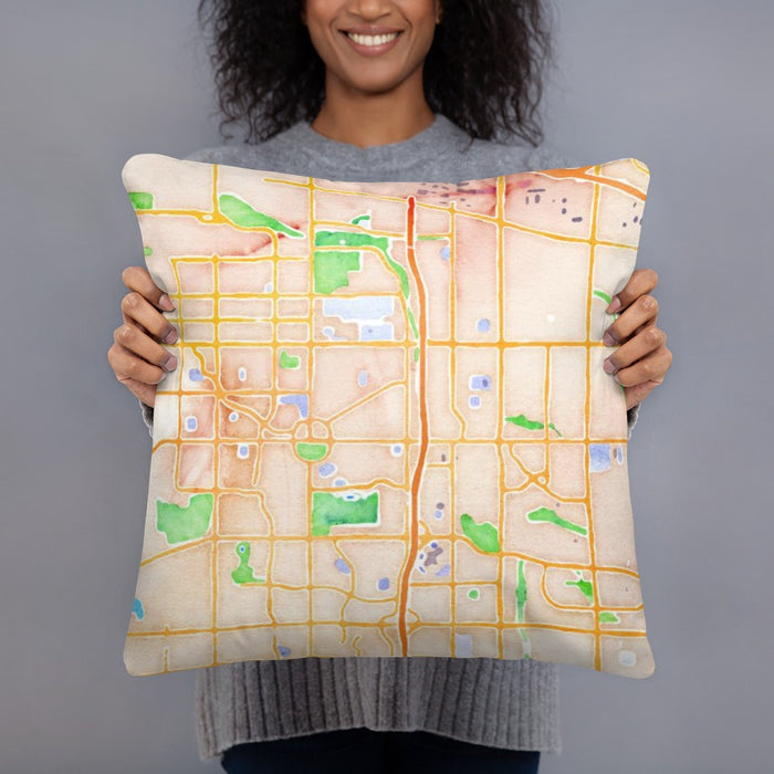 Person holding 18x18 Custom Aurora Colorado Map Throw Pillow in Watercolor