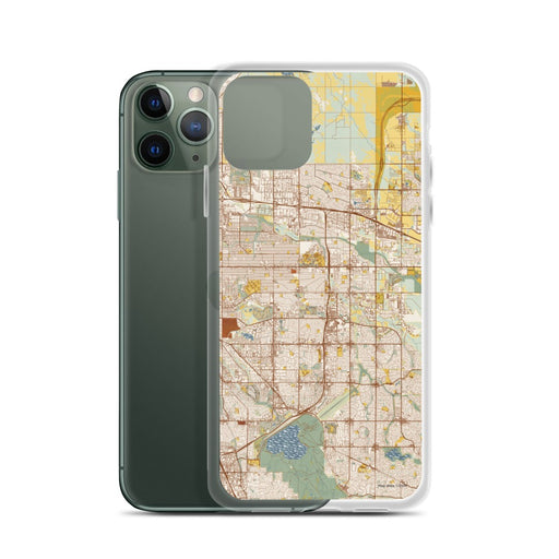 Custom Aurora Colorado Map Phone Case in Woodblock on Table with Laptop and Plant