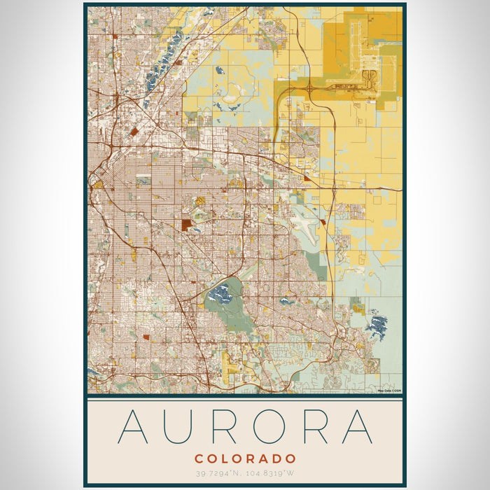 Aurora Colorado Map Print Portrait Orientation in Woodblock Style With Shaded Background
