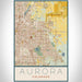 Aurora Colorado Map Print Portrait Orientation in Woodblock Style With Shaded Background