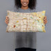 Person holding 20x12 Custom Aurora Colorado Map Throw Pillow in Woodblock