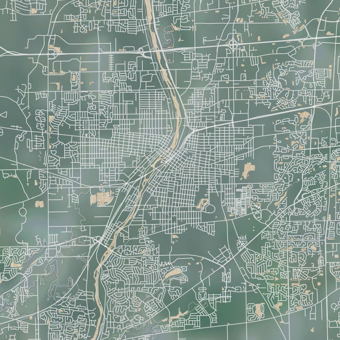 Aurora Illinois Map Print in Afternoon Style Zoomed In Close Up Showing Details