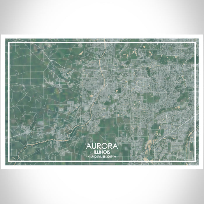 Aurora Illinois Map Print Landscape Orientation in Afternoon Style With Shaded Background