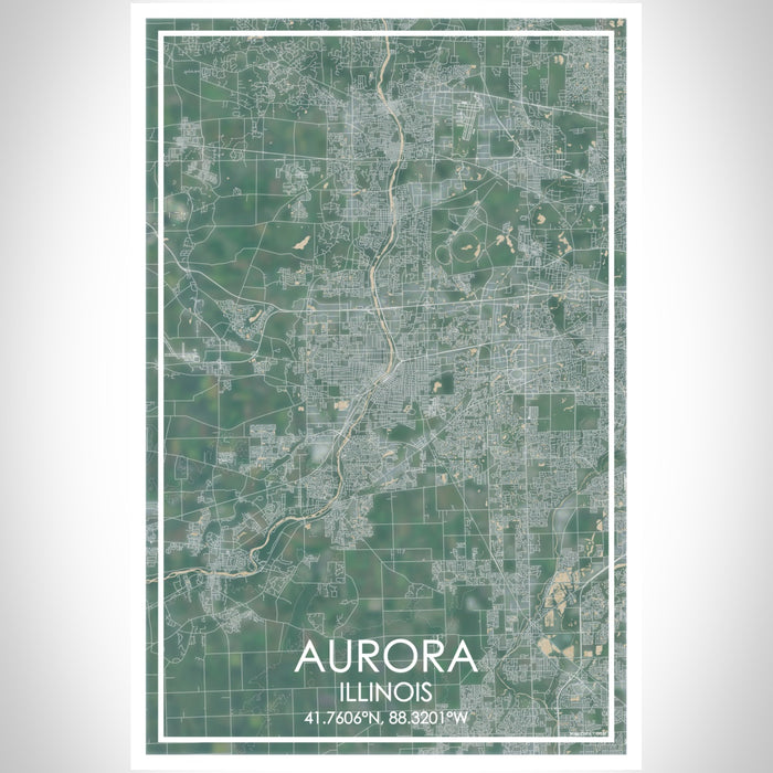 Aurora Illinois Map Print Portrait Orientation in Afternoon Style With Shaded Background
