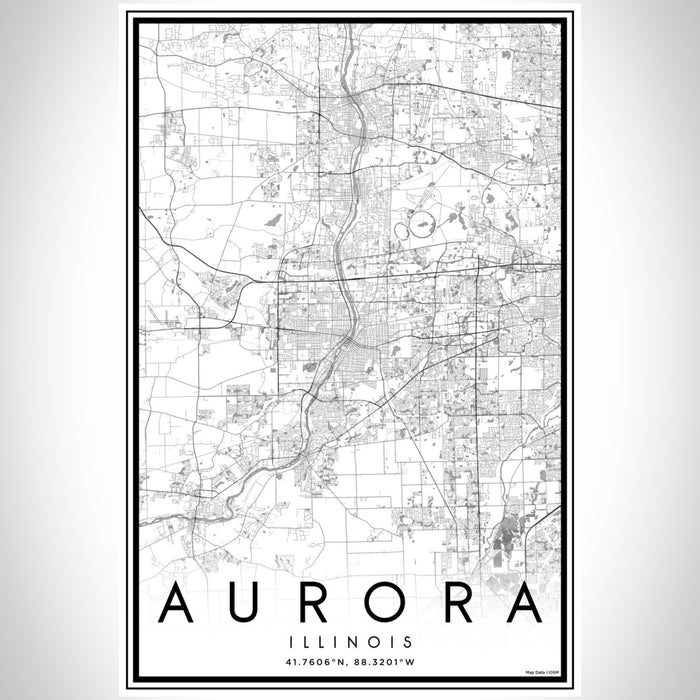 Aurora Illinois Map Print Portrait Orientation in Classic Style With Shaded Background