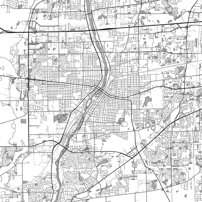 Aurora Illinois Map Print in Classic Style Zoomed In Close Up Showing Details
