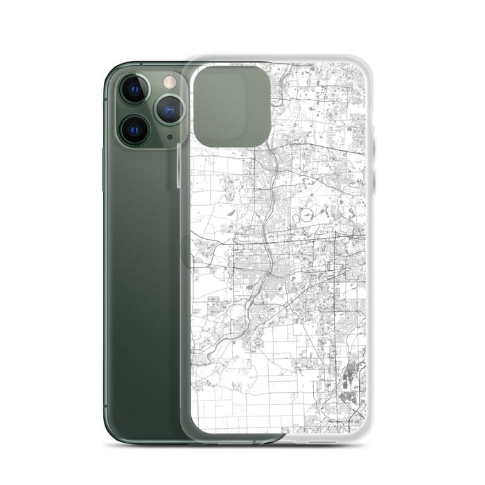 Custom Aurora Illinois Map Phone Case in Classic on Table with Laptop and Plant