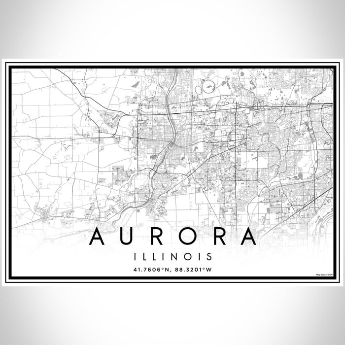 Aurora Illinois Map Print Landscape Orientation in Classic Style With Shaded Background