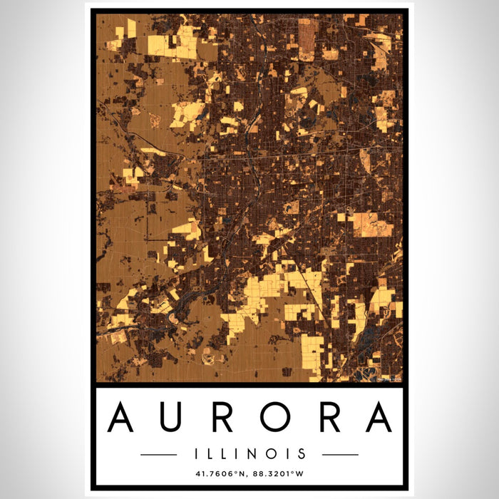 Aurora Illinois Map Print Portrait Orientation in Ember Style With Shaded Background