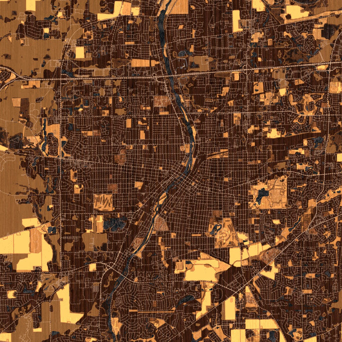 Aurora Illinois Map Print in Ember Style Zoomed In Close Up Showing Details