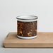 Front View Custom Aurora Illinois Map Enamel Mug in Ember on Cutting Board