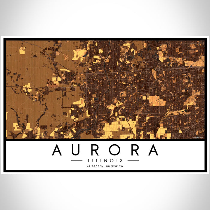 Aurora Illinois Map Print Landscape Orientation in Ember Style With Shaded Background