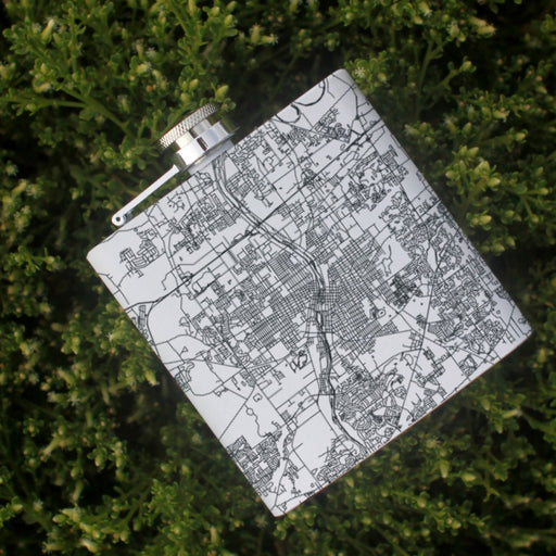 Aurora Illinois Custom Engraved City Map Inscription Coordinates on 6oz Stainless Steel Flask in White