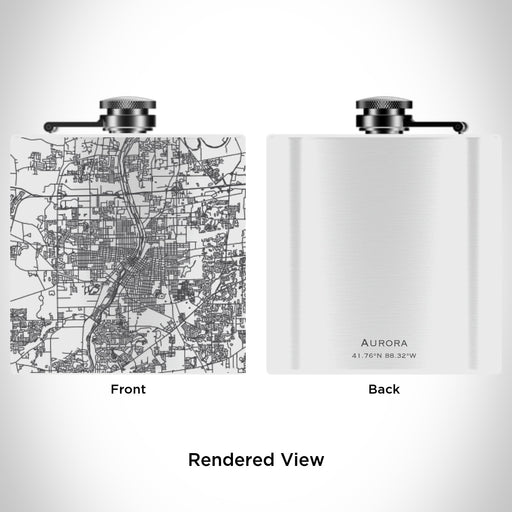 Rendered View of Aurora Illinois Map Engraving on 6oz Stainless Steel Flask in White