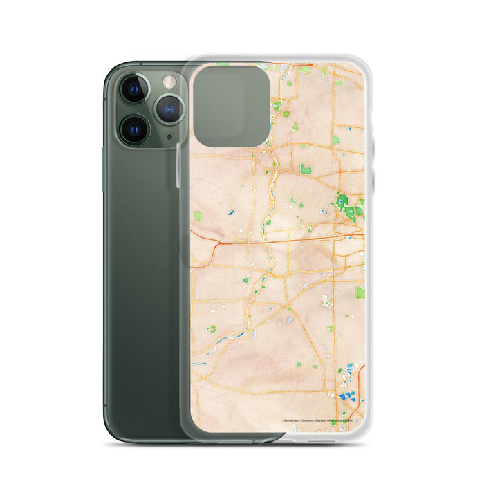 Custom Aurora Illinois Map Phone Case in Watercolor on Table with Laptop and Plant