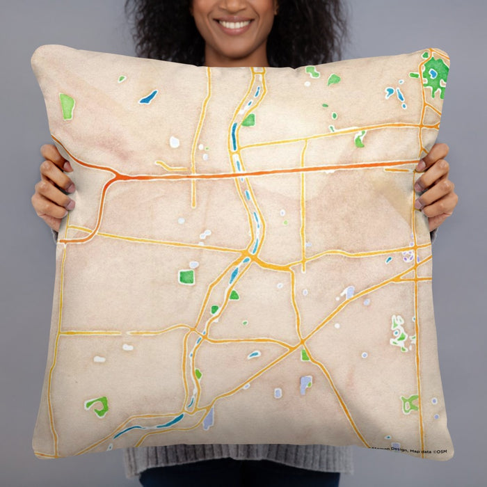 Person holding 22x22 Custom Aurora Illinois Map Throw Pillow in Watercolor