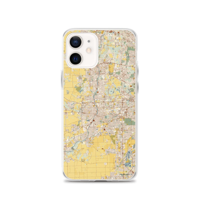 Custom Aurora Illinois Map iPhone 12 Phone Case in Woodblock
