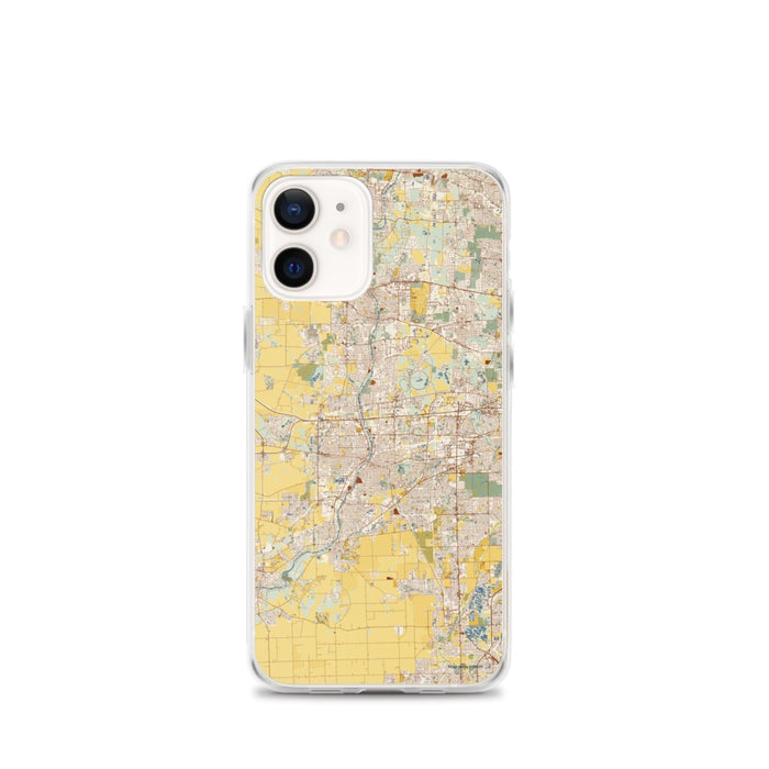 Custom Aurora Illinois Map iPhone 12 mini Phone Case in Woodblock
