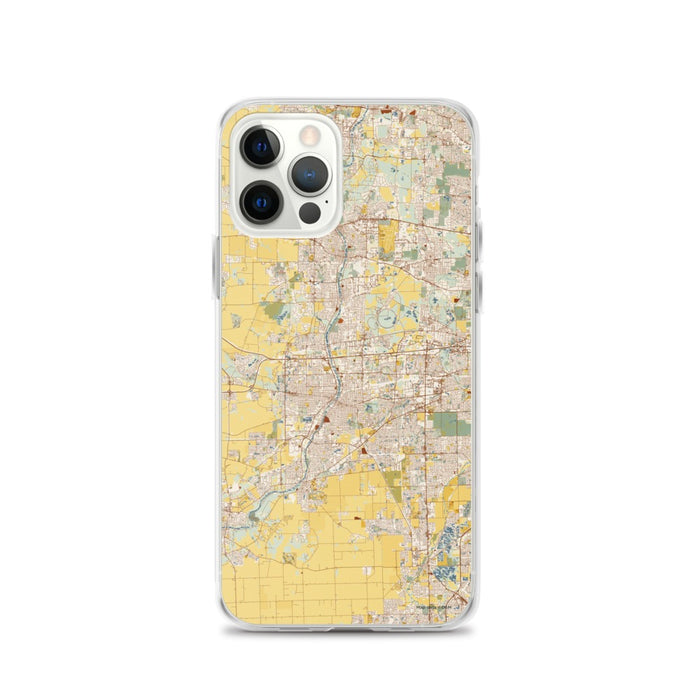 Custom Aurora Illinois Map iPhone 12 Pro Phone Case in Woodblock