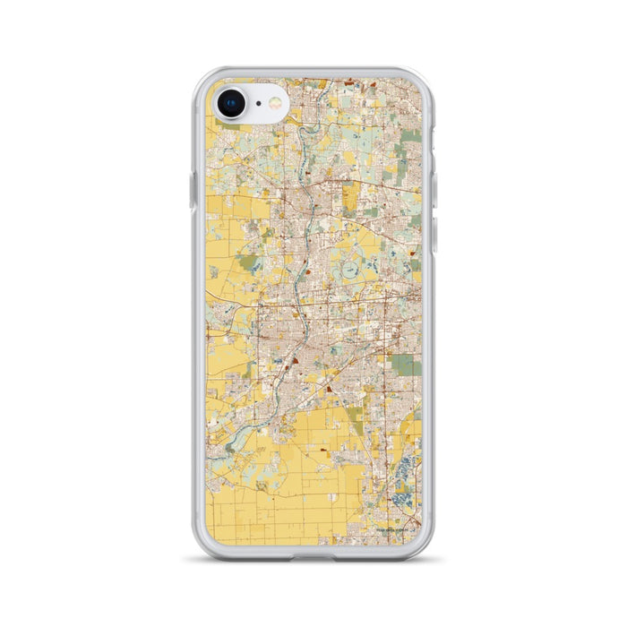 Custom Aurora Illinois Map iPhone SE Phone Case in Woodblock