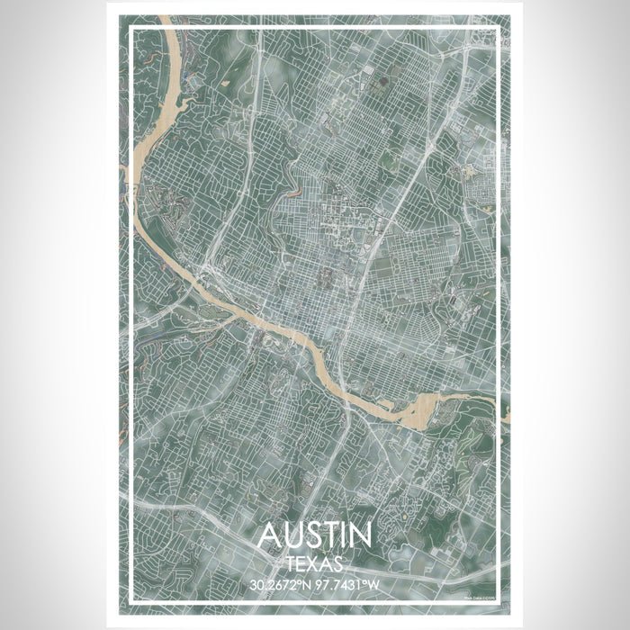 Austin Texas Map Print Portrait Orientation in Afternoon Style With Shaded Background