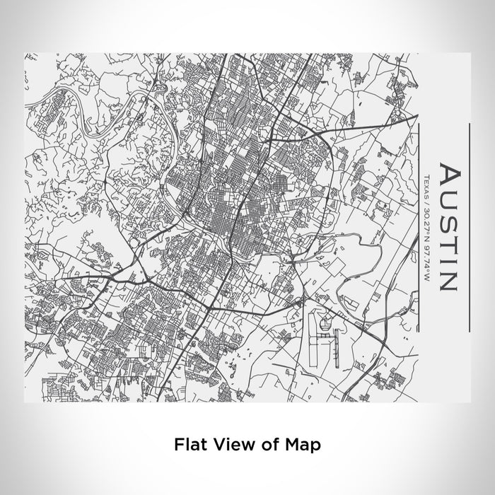 Rendered View of Austin Texas Map Engraving on 20oz Stainless Steel Insulated Bottle with Bamboo Top in White