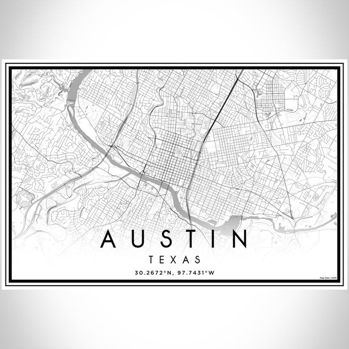 Austin Texas Map Print Landscape Orientation in Classic Style With Shaded Background
