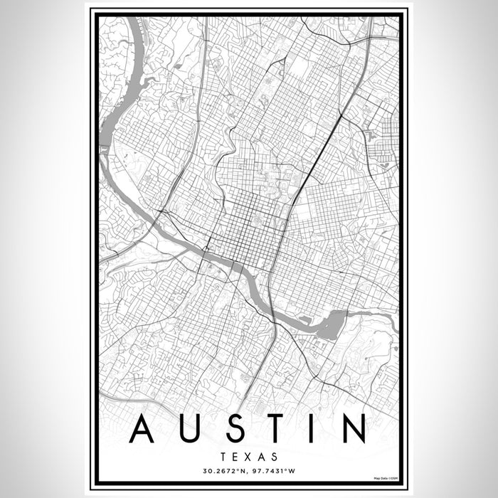 Austin Texas Map Print Portrait Orientation in Classic Style With Shaded Background