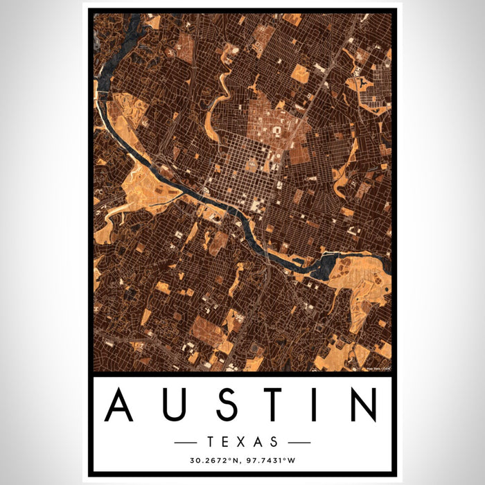 Austin Texas Map Print Portrait Orientation in Ember Style With Shaded Background