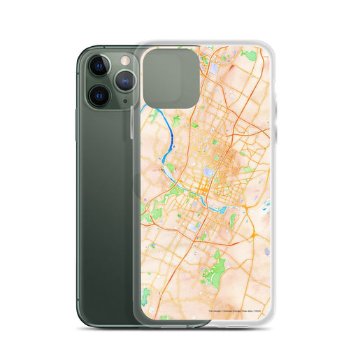 Custom Austin Texas Map Phone Case in Watercolor on Table with Laptop and Plant