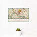 12x18 Austin Texas Map Print Landscape Orientation in Woodblock Style With Small Cactus Plant in White Planter