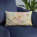 Custom Austin Texas Map Throw Pillow in Woodblock on Blue Colored Chair