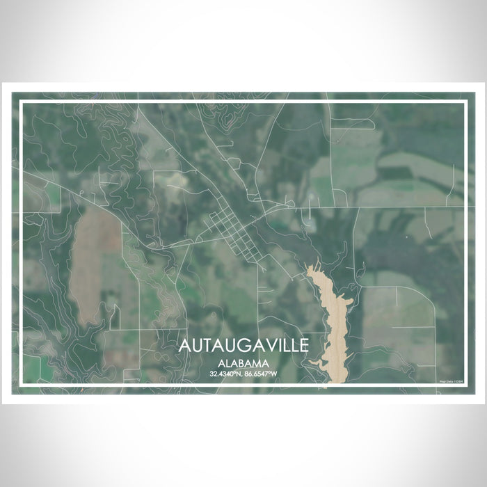Autaugaville Alabama Map Print Landscape Orientation in Afternoon Style With Shaded Background