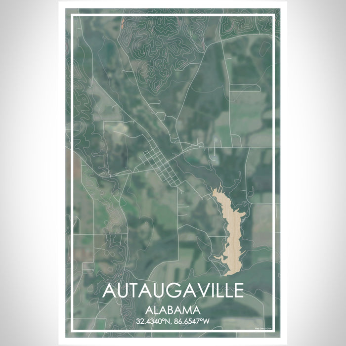 Autaugaville Alabama Map Print Portrait Orientation in Afternoon Style With Shaded Background