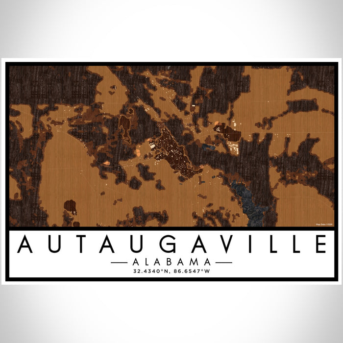 Autaugaville Alabama Map Print Landscape Orientation in Ember Style With Shaded Background