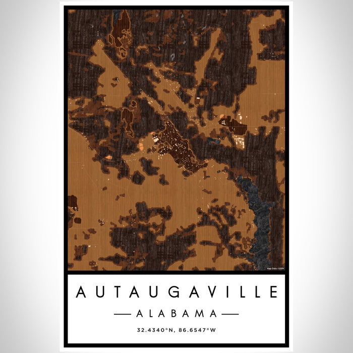 Autaugaville Alabama Map Print Portrait Orientation in Ember Style With Shaded Background